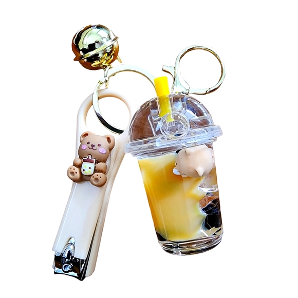 New! BOBA Milk Tea Bear Floating Key Ring - Picture 2 of 3